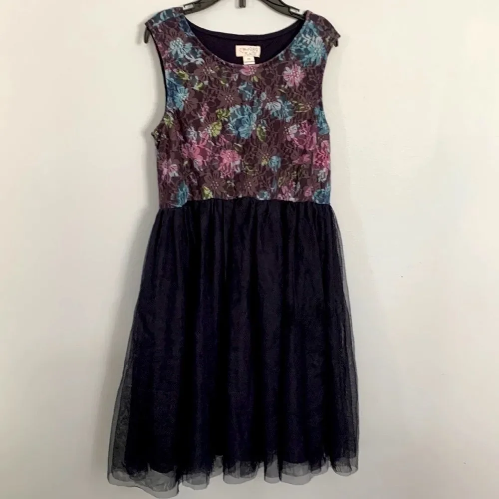 THE CHILDREN’S PLACE Big Girls Navy Blue Floral Lace Tulle Tank Dress Size 10